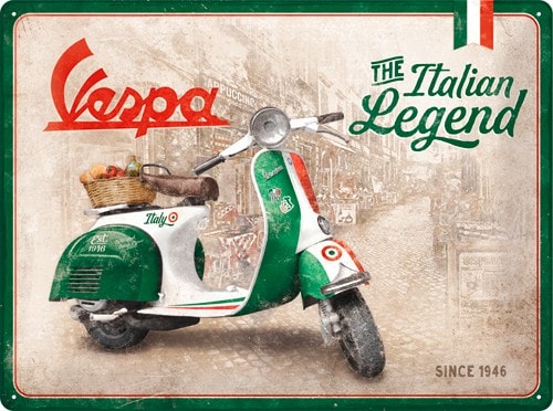 <div class='descrGalleryTitle'>Targa metallica Vespa</div><div class='descrGalleryText'><p>Una targa in metallo decorativa, ideale sia per la casa sia per l'officina (19,99 euro)</p>
</div>